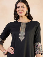 Thumbnail for Anouk Abstract Printed Thread Work Cotton A-Line Kurta