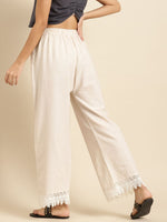 Thumbnail for TAG 7 Women Off-White Solid Hem Design Straight Palazzos