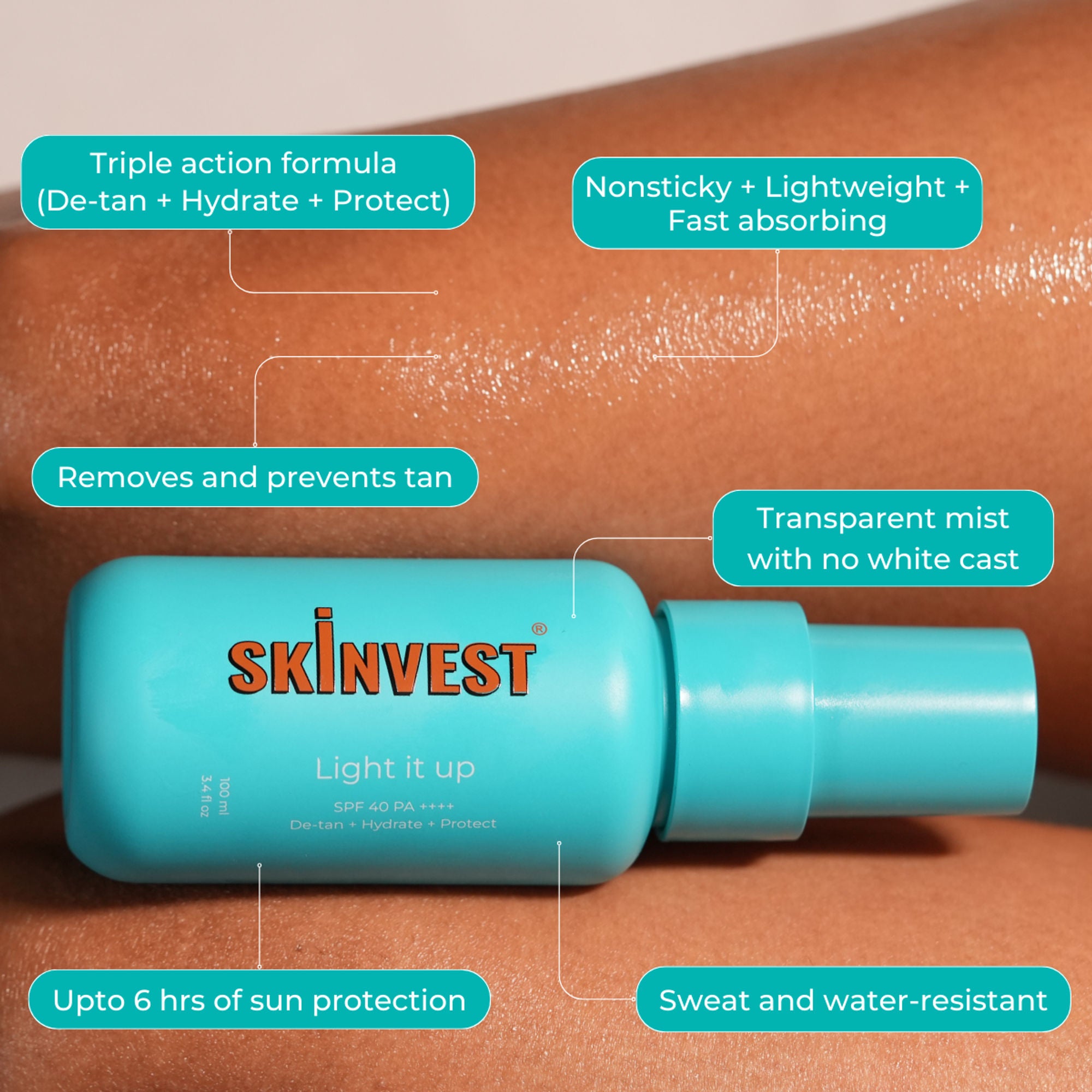 Skinvest Light it up Body Sunscreen + De-Tan Spray SPF 40 PA ++++ - Distacart