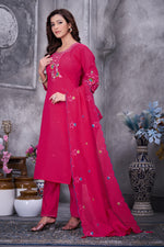 Thumbnail for Lorenvalley Fashion Ranipink Roman Silk Multi Embroidery Thread With Hand Work Kurta Pant Dupatta - Distacart