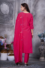 Thumbnail for Lorenvalley Fashion Ranipink Roman Silk Multi Embroidery Thread With Hand Work Kurta Pant Dupatta - Distacart