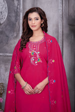 Thumbnail for Lorenvalley Fashion Ranipink Roman Silk Multi Embroidery Thread With Hand Work Kurta Pant Dupatta - Distacart