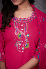 Thumbnail for Lorenvalley Fashion Ranipink Roman Silk Multi Embroidery Thread With Hand Work Kurta Pant Dupatta - Distacart
