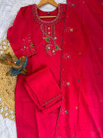 Thumbnail for Lorenvalley Fashion Ranipink Roman Silk Multi Embroidery Thread With Hand Work Kurta Pant Dupatta - Distacart