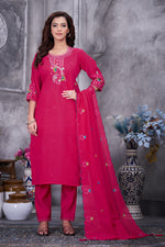 Thumbnail for Lorenvalley Fashion Ranipink Roman Silk Multi Embroidery Thread With Hand Work Kurta Pant Dupatta - Distacart