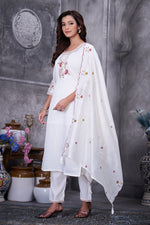 Thumbnail for Lorenvalley Fashion White Roman Silk Multi Embroidery Thread With Hand Work Kurta Pant Dupatta - Distacart