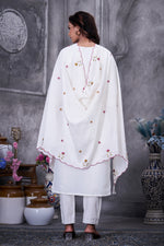 Thumbnail for Lorenvalley Fashion White Roman Silk Multi Embroidery Thread With Hand Work Kurta Pant Dupatta - Distacart