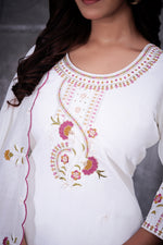 Thumbnail for Lorenvalley Fashion White Roman Silk Multi Embroidery Thread With Hand Work Kurta Pant Dupatta - Distacart
