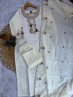 Thumbnail for Lorenvalley Fashion White Roman Silk Multi Embroidery Thread With Hand Work Kurta Pant Dupatta - Distacart