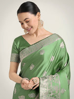 Thumbnail for Monjolika Fashion Light Green Zari Weaving Work Banarasi Satin Silk Traditional Saree