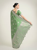 Thumbnail for Monjolika Fashion Light Green Zari Weaving Work Banarasi Satin Silk Traditional Saree