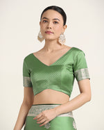 Thumbnail for Monjolika Fashion Light Green Zari Weaving Work Banarasi Satin Silk Traditional Saree