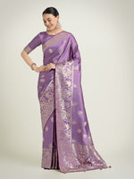 Thumbnail for Monjolika Fashion Lavender Zari Weaving Work Banarasi Satin Silk Traditional Saree