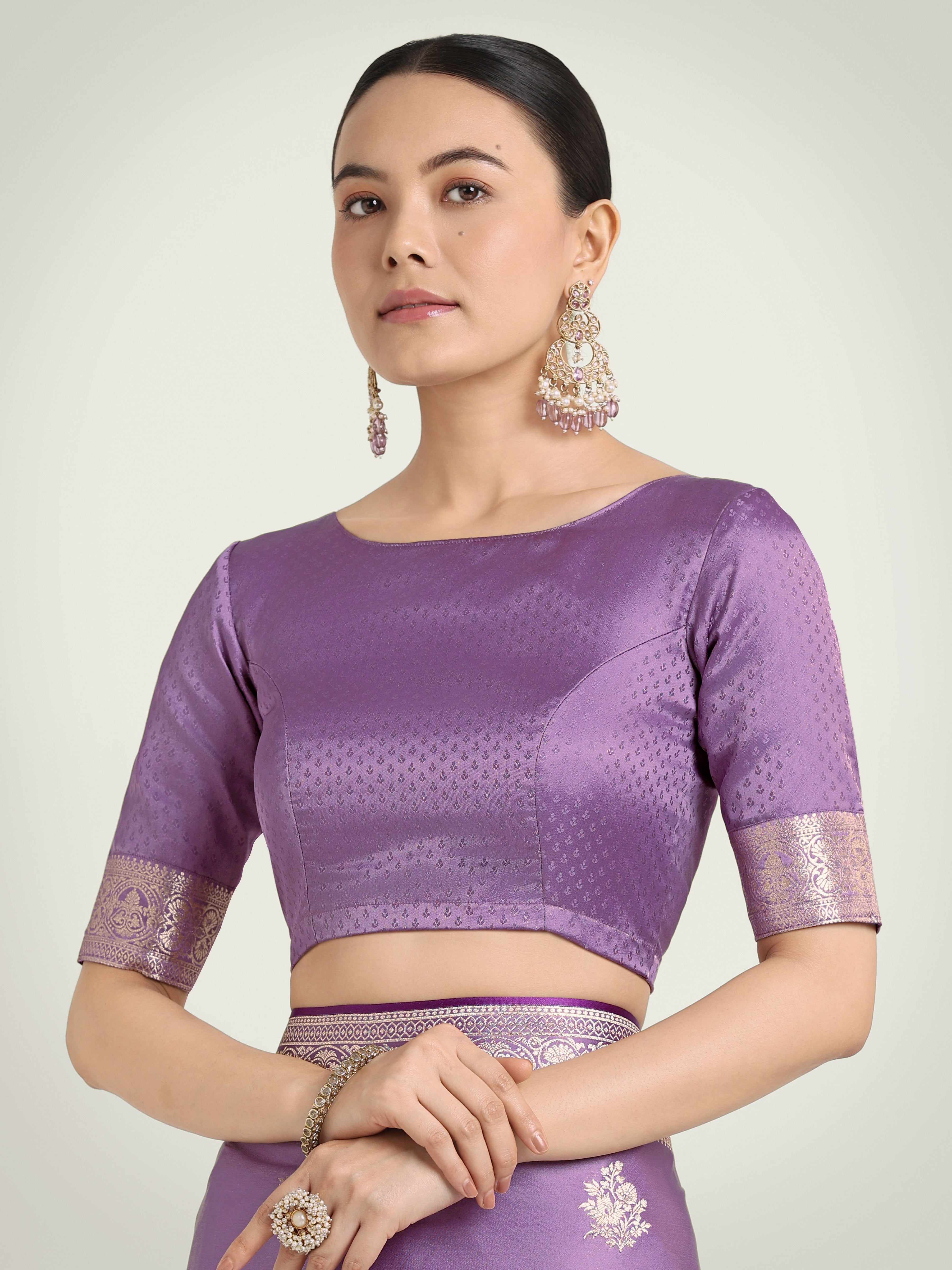 Monjolika Fashion Lavender Zari Weaving Work Banarasi Satin Silk Traditional Saree