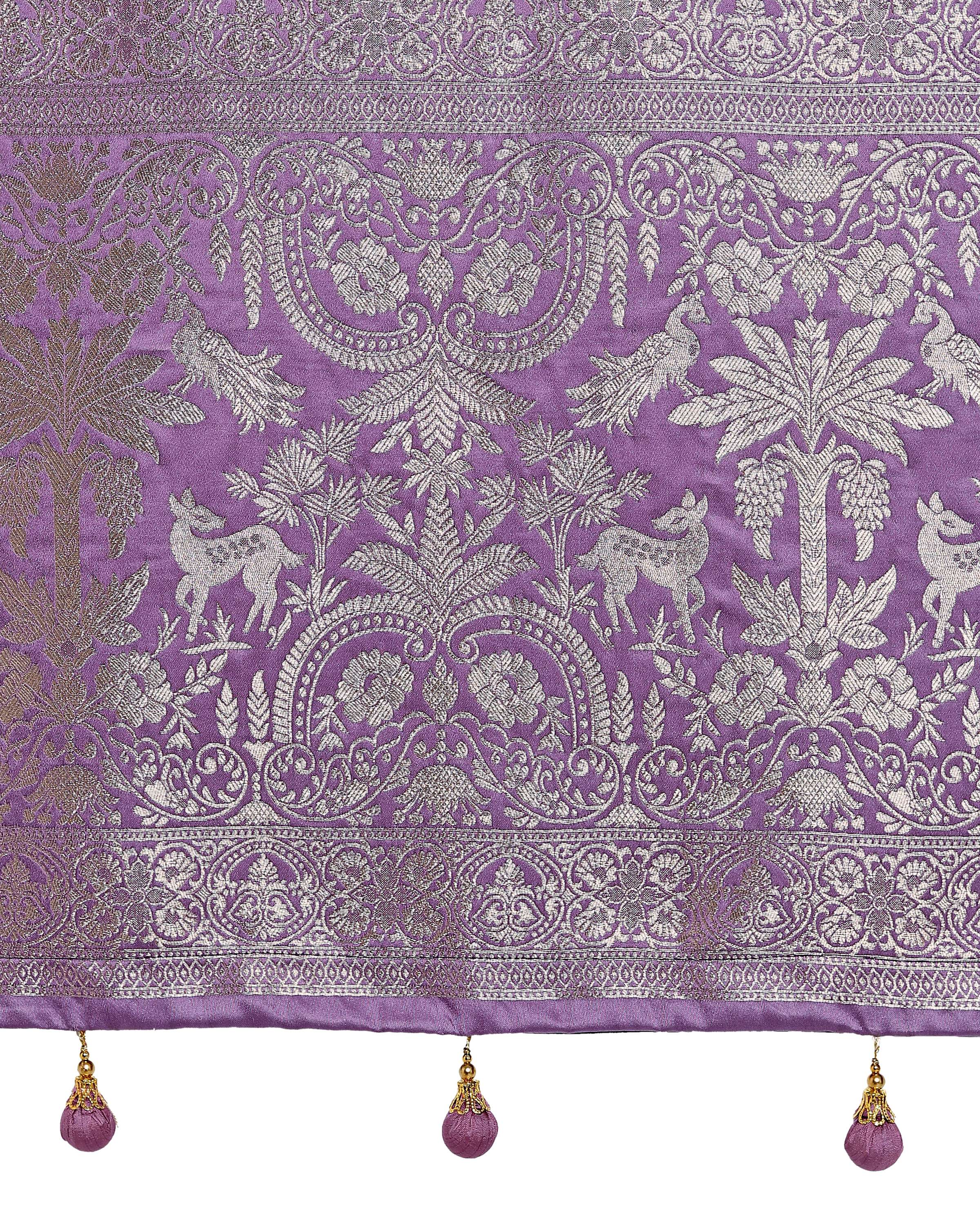 Monjolika Fashion Lavender Zari Weaving Work Banarasi Satin Silk Traditional Saree