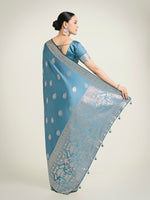 Thumbnail for Monjolika Fashion Cyan blue Zari Weaving Work Banarasi Satin Silk Traditional Saree