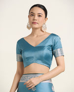 Thumbnail for Monjolika Fashion Cyan blue Zari Weaving Work Banarasi Satin Silk Traditional Saree