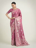 Thumbnail for Monjolika Fashion Dusty Pink Zari Weaving Work Banarasi Satin Silk Traditional Saree