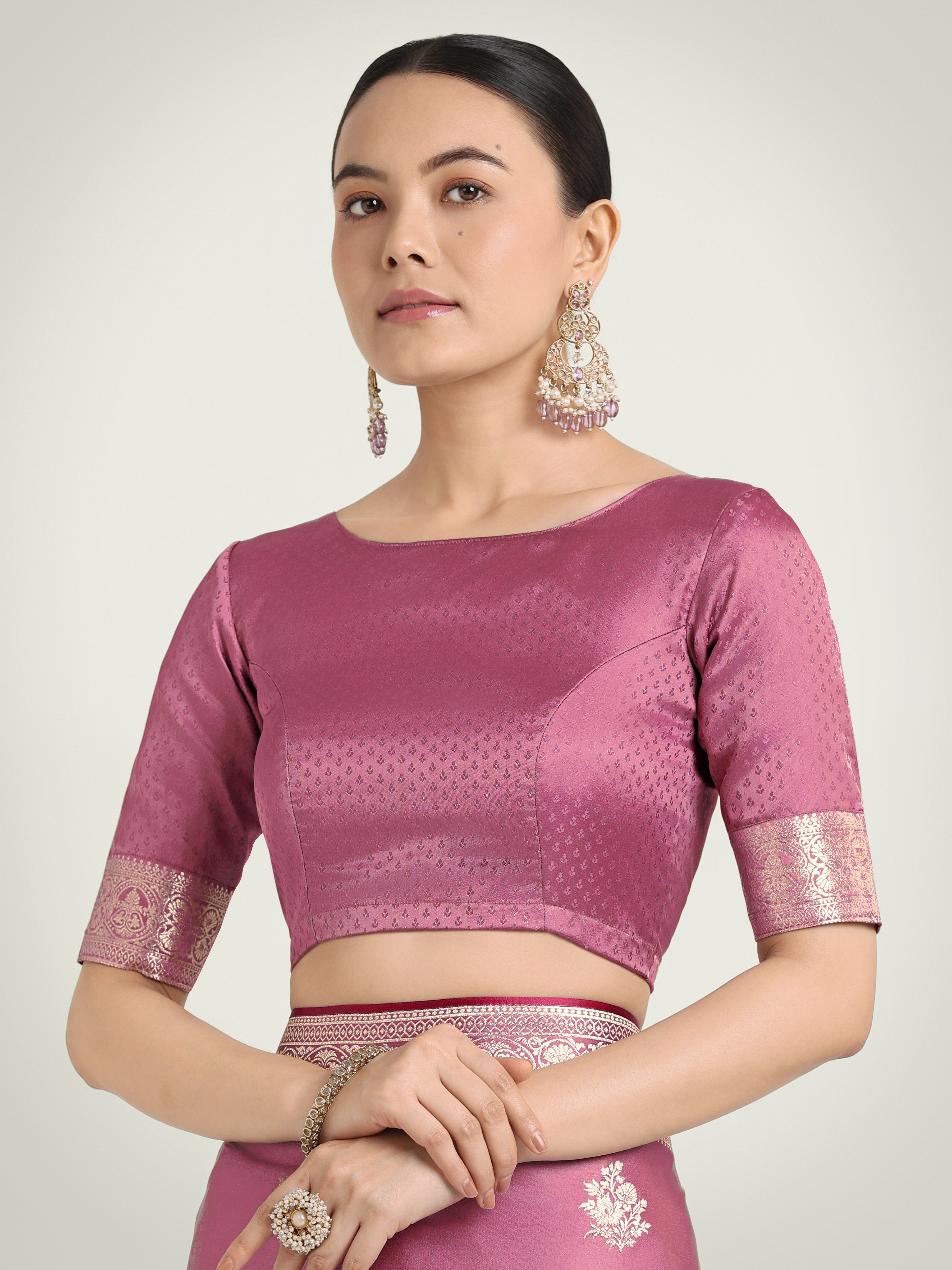 Monjolika Fashion Dusty Pink Zari Weaving Work Banarasi Satin Silk Traditional Saree