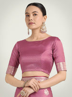 Thumbnail for Monjolika Fashion Dusty Pink Zari Weaving Work Banarasi Satin Silk Traditional Saree