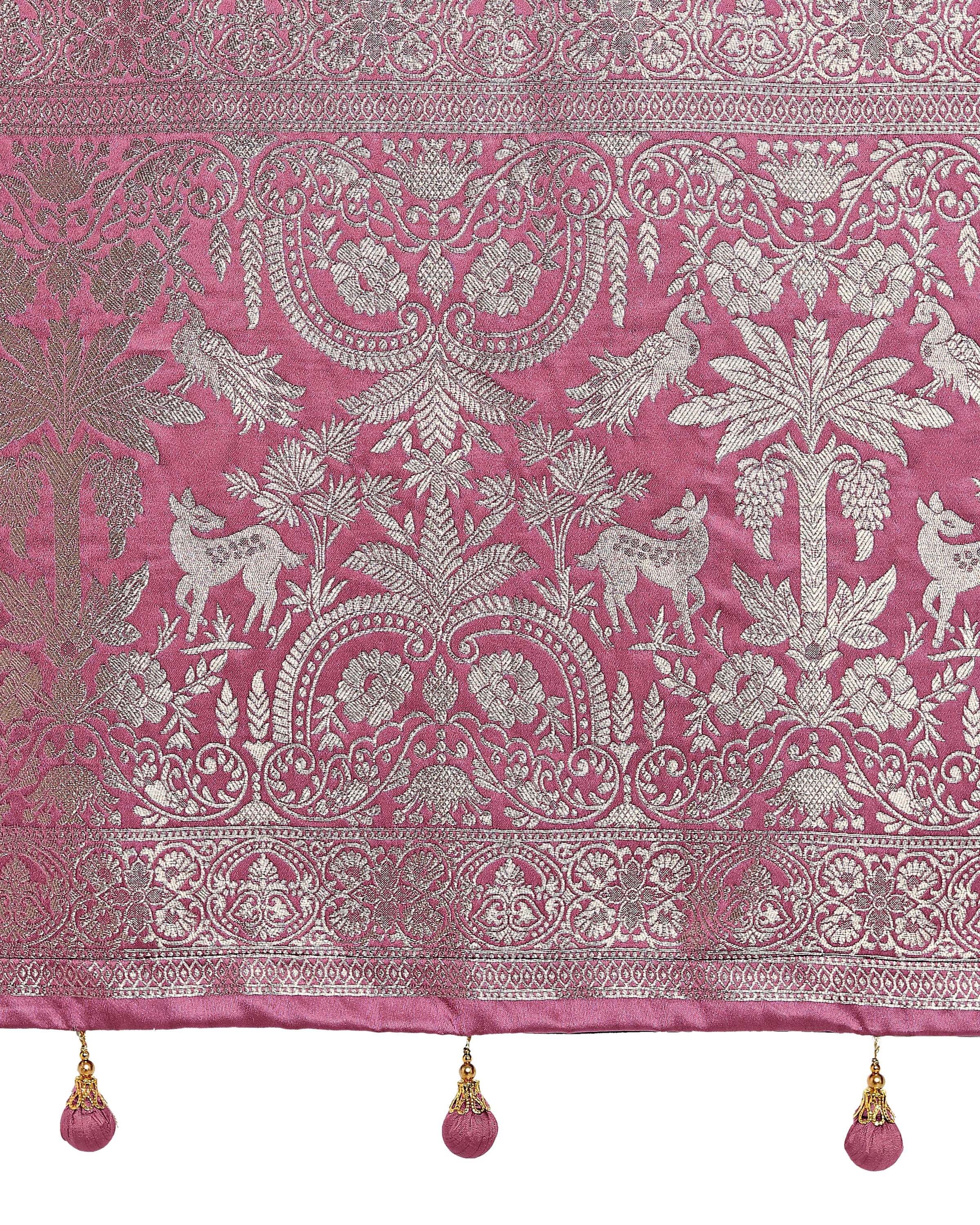 Monjolika Fashion Dusty Pink Zari Weaving Work Banarasi Satin Silk Traditional Saree