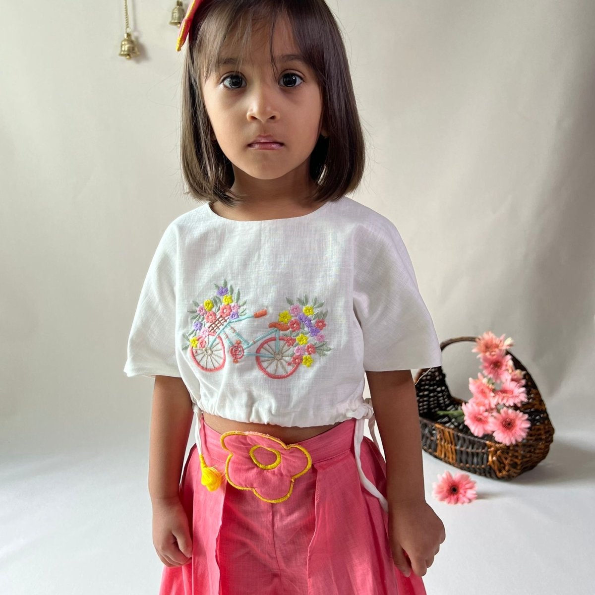 ArthLife Pink White Cycle Embroidered Co-Ord Set - Distacart