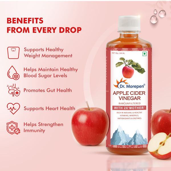 Dr. Morepen Apple Cider Vinegar With 2x Mother for Weight Management, Immunity, Skin & Hair