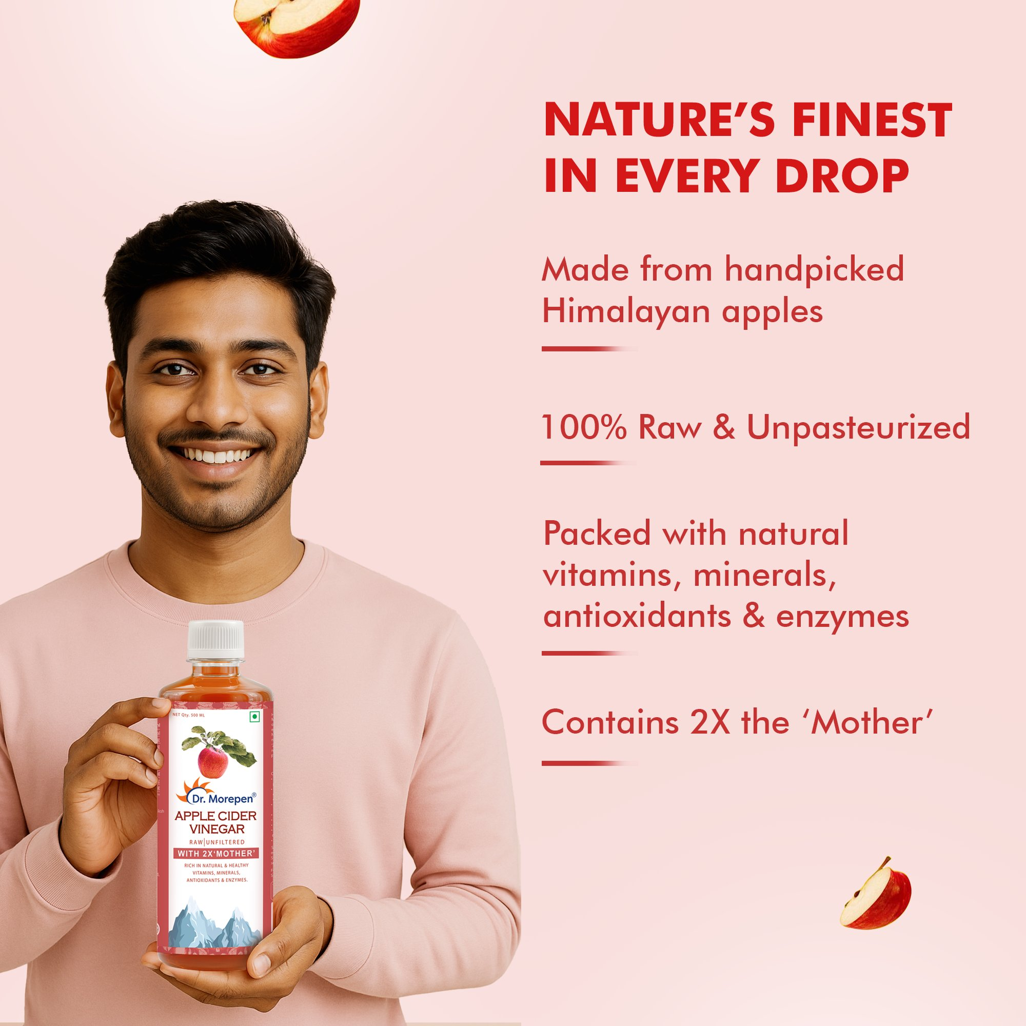 Dr. Morepen Apple Cider Vinegar With 2x Mother for Weight Management, Immunity, Skin & Hair