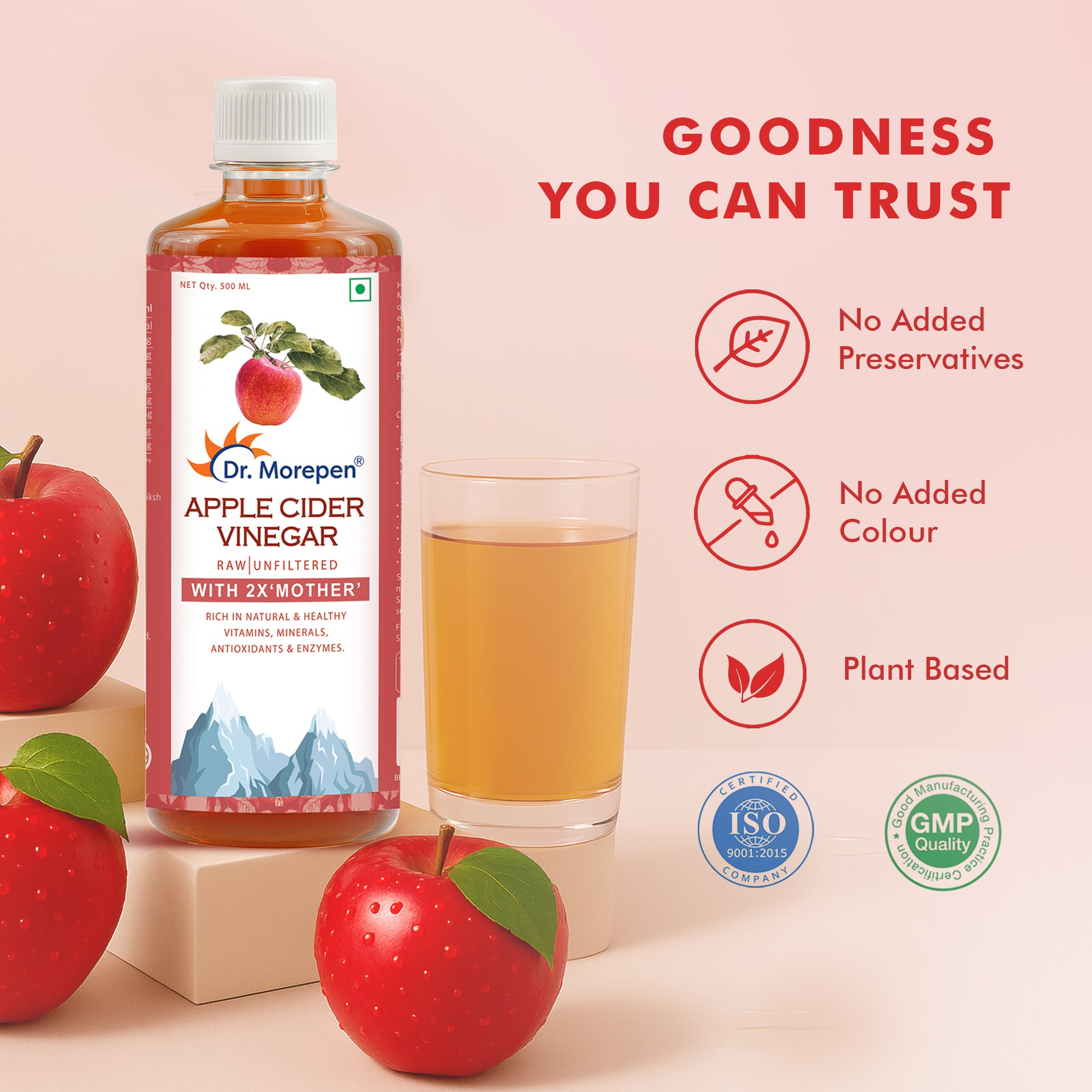 Dr. Morepen Apple Cider Vinegar With 2x Mother for Weight Management, Immunity, Skin & Hair