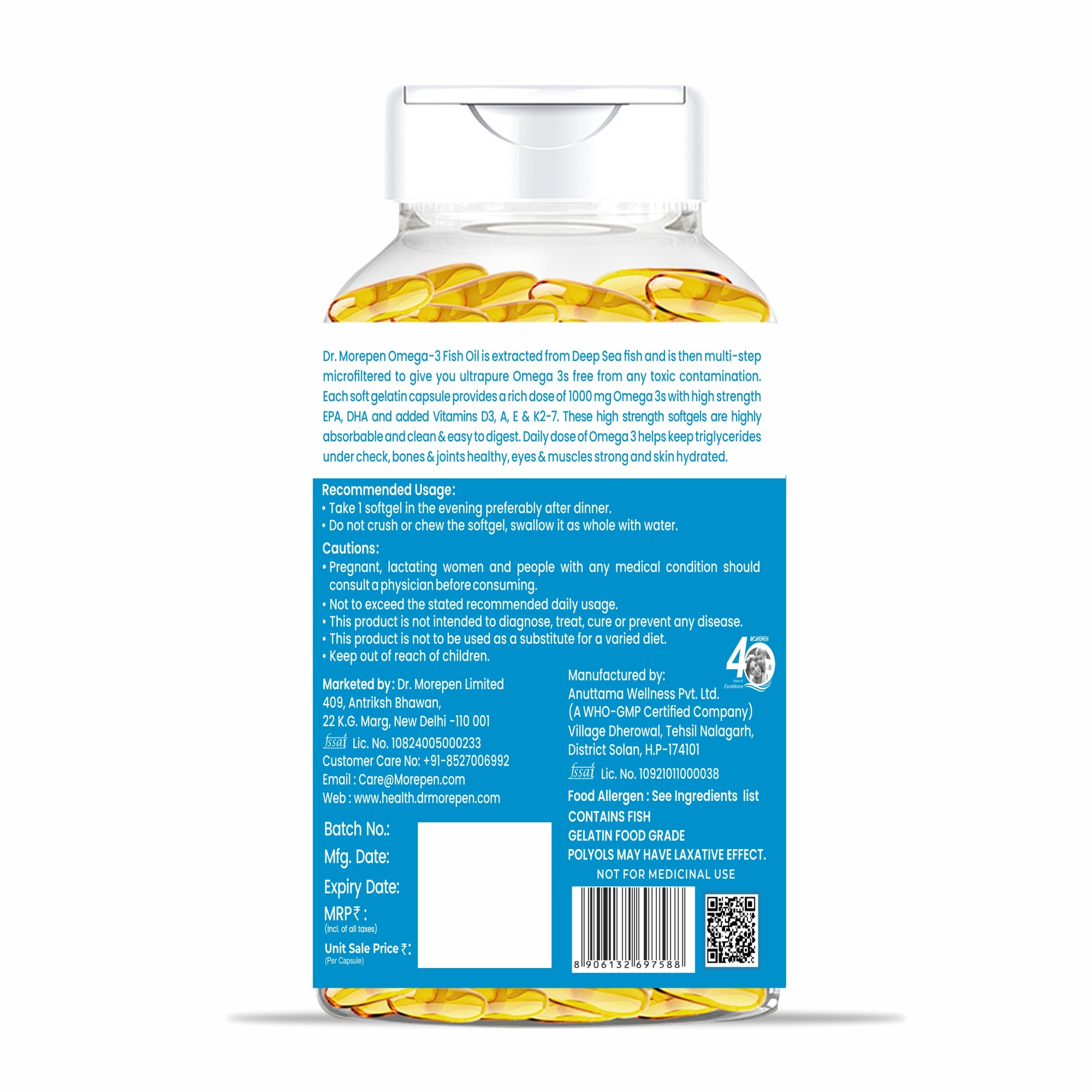 Dr. Morepen Omega 3 Deep Sea Fish Oil Softgels - Distacart
