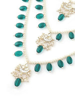 Thumbnail for Jewel City Layered Pearl & Green Bead Necklace Set with Kundan Chandbali Pendants Traditional Indian Gold-Plated Ethnic Jewelry Set