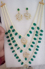 Thumbnail for Jewel City Layered Pearl & Green Bead Necklace Set with Kundan Chandbali Pendants Traditional Indian Gold-Plated Ethnic Jewelry Set