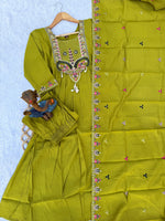 Thumbnail for Lorenvalley Fashion Parrot Roman Silk Multi Sequence Embroidery Thread With Hand Work Anarkali Kurti Pant Dupatta - Distacart