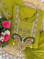 Thumbnail for Lorenvalley Fashion Parrot Roman Silk Multi Sequence Embroidery Thread With Hand Work Anarkali Kurti Pant Dupatta - Distacart