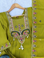Thumbnail for Lorenvalley Fashion Parrot Roman Silk Multi Sequence Embroidery Thread With Hand Work Anarkali Kurti Pant Dupatta - Distacart