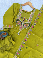 Thumbnail for Lorenvalley Fashion Parrot Roman Silk Multi Sequence Embroidery Thread With Hand Work Anarkali Kurti Pant Dupatta - Distacart
