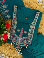 Thumbnail for Lorenvalley Fashion Rama Roman Silk Multi Sequence Embroidery Thread With Hand Work Anarkali Kurti Pant Dupatta - Distacart