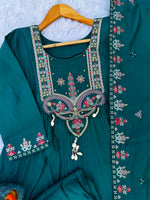 Thumbnail for Lorenvalley Fashion Rama Roman Silk Multi Sequence Embroidery Thread With Hand Work Anarkali Kurti Pant Dupatta - Distacart