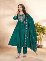 Thumbnail for Lorenvalley Fashion Rama Roman Silk Multi Sequence Embroidery Thread With Hand Work Anarkali Kurti Pant Dupatta - Distacart