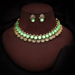 Thumbnail for Tehzeeb Creations Sea Green Colour Gold-Polished Stone Jewellery Choker Necklace Set With Matching Pair of Stud Earrings - Distacart