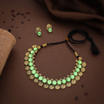 Thumbnail for Tehzeeb Creations Sea Green Colour Gold-Polished Stone Jewellery Choker Necklace Set With Matching Pair of Stud Earrings - Distacart