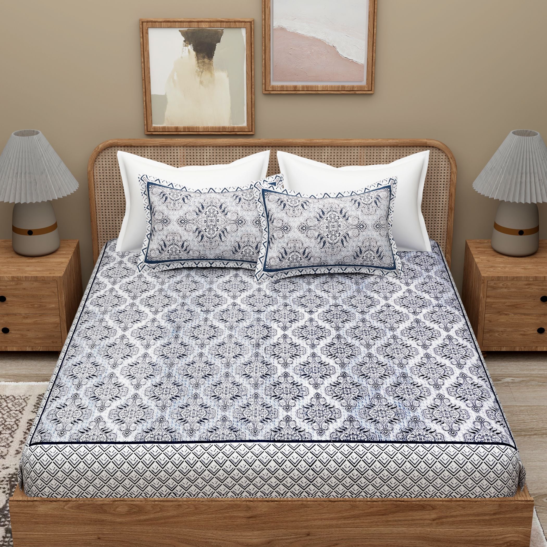 Purple Ethnic Motifs Cotton King Bedsheet With 2 Zipper Pillow Covers - Super King Size by House of Ree - Distacart