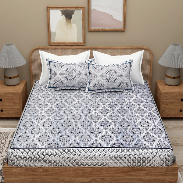 Purple Ethnic Motifs Cotton King Bedsheet With 2 Zipper Pillow Covers - Super King Size by House of Ree - Distacart