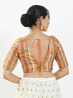 Thumbnail for Joban Fashion Peach Multi Brocade Padded Blouse With V Neck Elbow Sleeves - Distacart