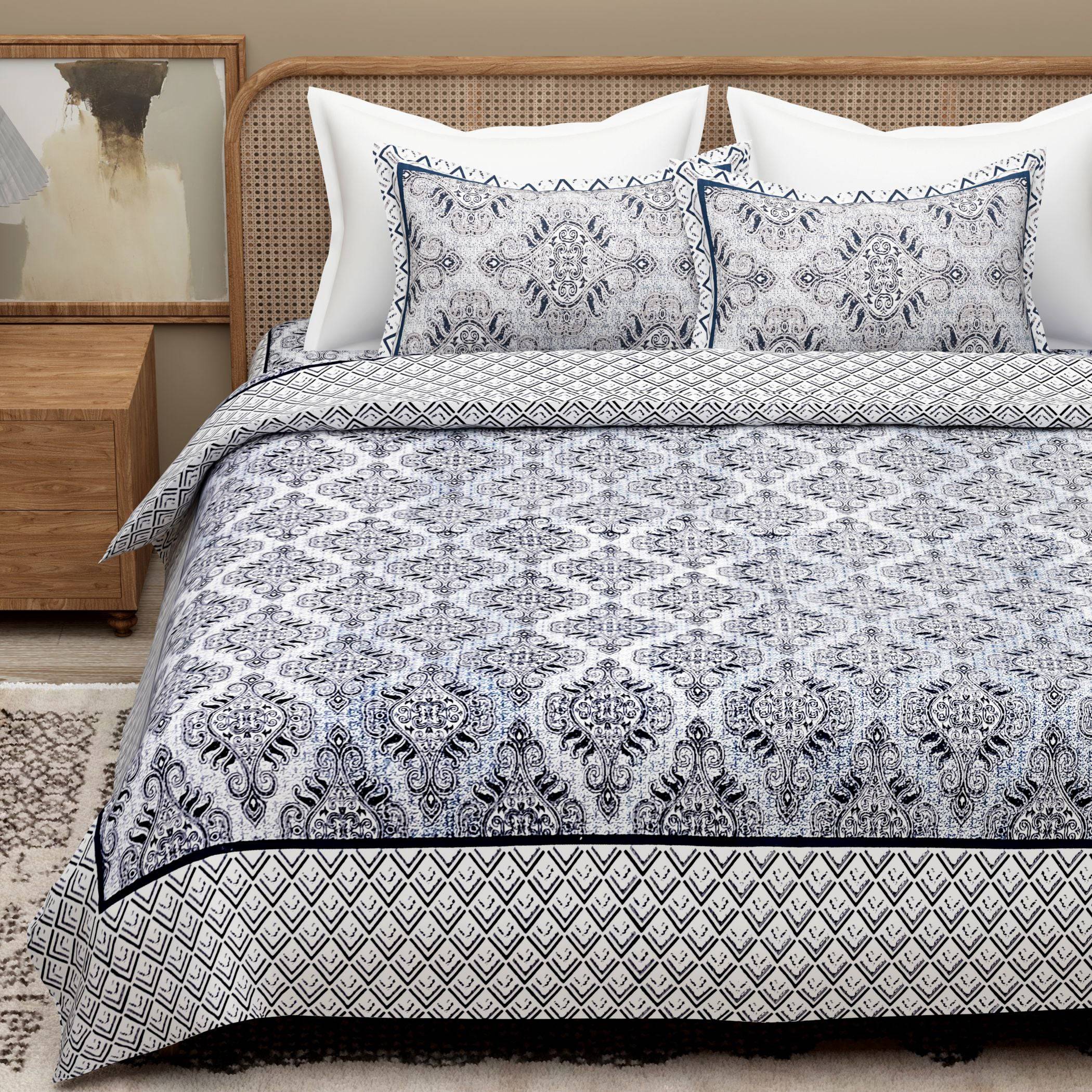 Purple Ethnic Motifs Cotton King Bedsheet With 2 Zipper Pillow Covers - Super King Size by House of Ree - Distacart