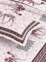 Thumbnail for Pink Ethnic Motifs Cotton 200TC King Bedsheet With 2 Zipper Pillow Covers - King Size by House of Ree - Distacart
