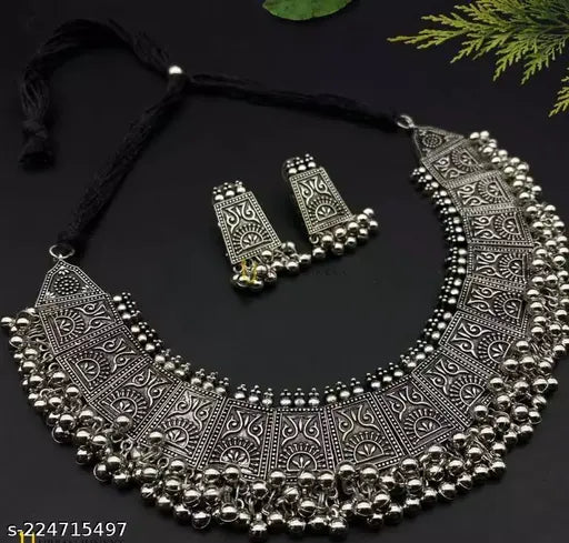 Tehzeeb Creations Women's German Silver Oxidised Necklace And Earrings - Distacart