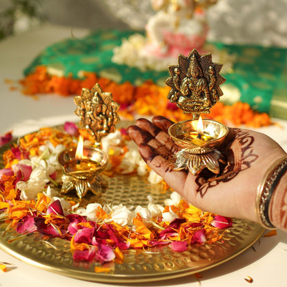 brass lakshmi ganesh diya set