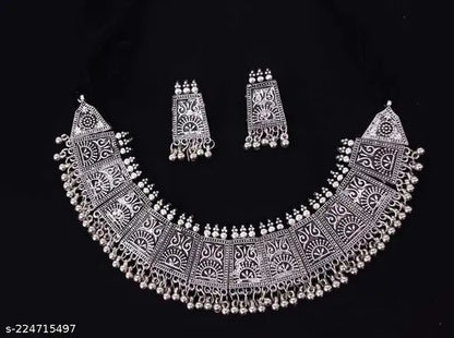 Tehzeeb Creations Women's German Silver Oxidised Necklace And Earrings - Distacart