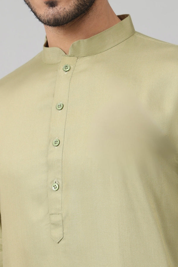 Giza Cotton Olive Green Plain Kurta by Hilo Design
